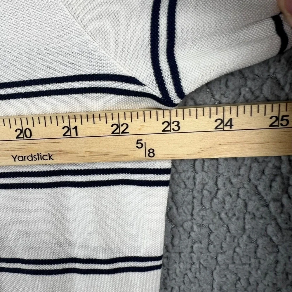 Ralph Lauren Polo Shirt Mens Large White Blue Striped Golf Fit Casual‎ Supima